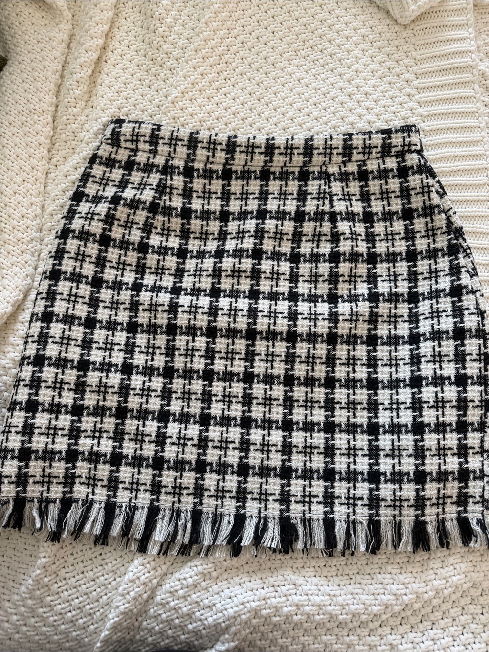 HYFVE Black and White Plaid Fringe Mini Skirt
